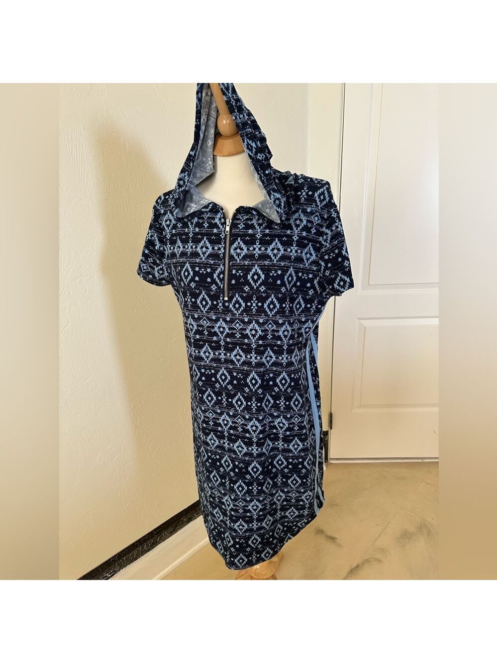 No Boundaries Hooded Zip Dress XXL | Blue Southwestern Aztec Casual Boho